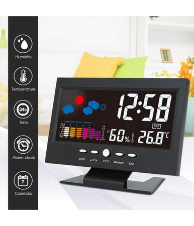 Stazione Meteo Igrometro Orologio Sveglia Da Tavolo Display Lcd Color Senza Fili