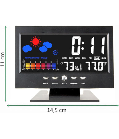 Stazione Meteo Igrometro Orologio Sveglia Da Tavolo Display Lcd Color Senza Fili