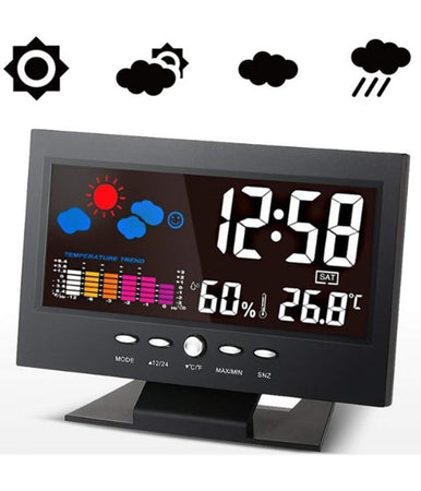 Stazione Meteo Igrometro Orologio Sveglia Da Tavolo Display Lcd Color Senza Fili