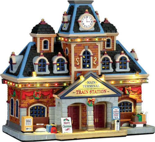 Stazione terminale decorazione in porcellana per villaggio di Natale con luci Casa e cucina/Decorazioni per interni/Addobbi e decorazioni per ricorrenze/Decorazioni natalizie/Oggettistica MagiediNatale.it - Altamura, Commerciovirtuoso.it