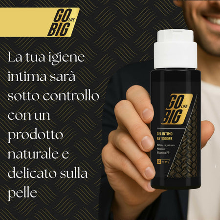Gobig life gel intimo antiodore uomo con mentolo e vitamina pp | elimina cattivi odori, freschezza naturale, 100% ingredienti naturali | igiene intima maschile - protezione quotidiana