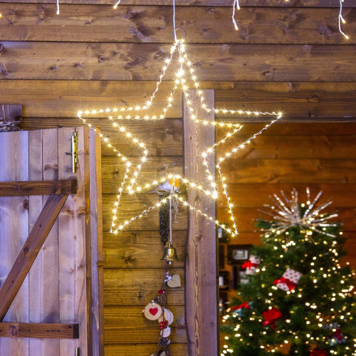 Stella luminosa doppia color oro appendibile con micro led bianco caldo decorazione natalizia Casa e cucina/Decorazioni per interni/Addobbi e decorazioni per ricorrenze/Decorazioni natalizie/Luci natalizie/Catene luminose per esterni MagiediNatale.it - Altamura, Commerciovirtuoso.it