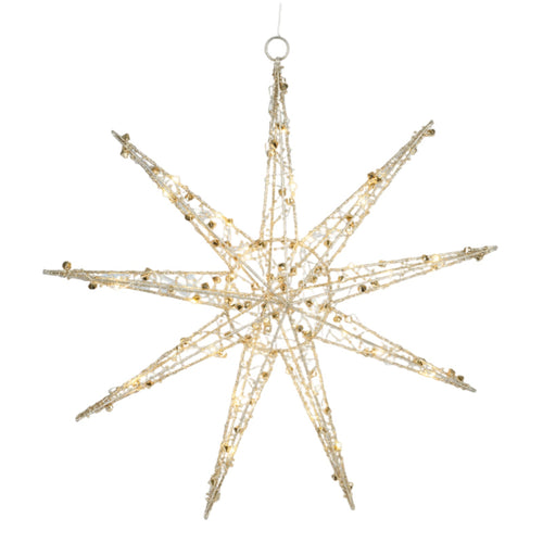 Stella decorativa color oro con luce Led calda per decorazioni natalizie h 50 cm