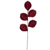 Stelo con foglie in velluto Bordeaux h 64 cm ramo per Alberi e Ghirlande natalizie
