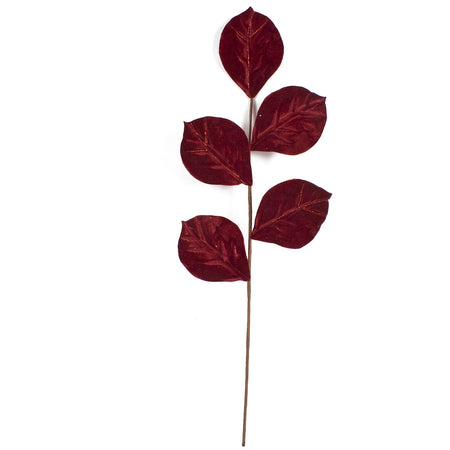 Stelo con foglie in velluto Bordeaux h 64 cm ramo per Alberi e Ghirlande natalizie