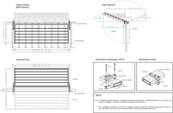 Stendibiancheria richiudibile per ringhiera, stendino per balcone in alluminio anodizzato antiruggine