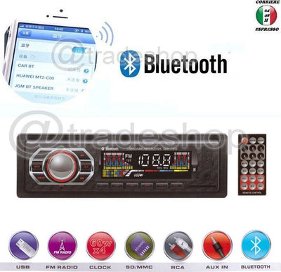 STEREO AUTO BLUETOOTH AUTORADIO VIVAVOCE RADIO FM MP3 USB AUX SD CARD 45W X 4 Elettronica/Elettronica per veicoli/Elettronica per auto/Sistemi audio/Autoradio Trade Shop italia - Napoli, Commerciovirtuoso.it