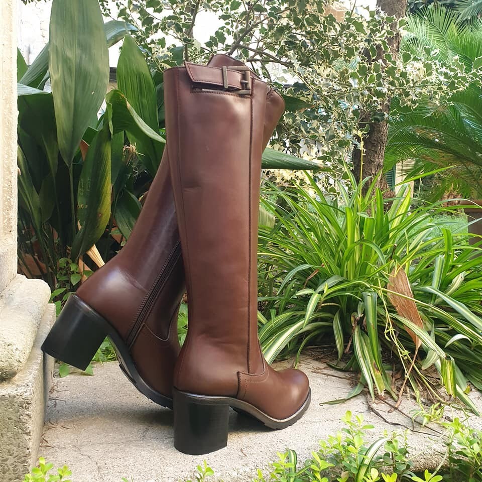 Stivali Donna in Vera Pelle Tacco 5cm Stivale Casual Alto Con