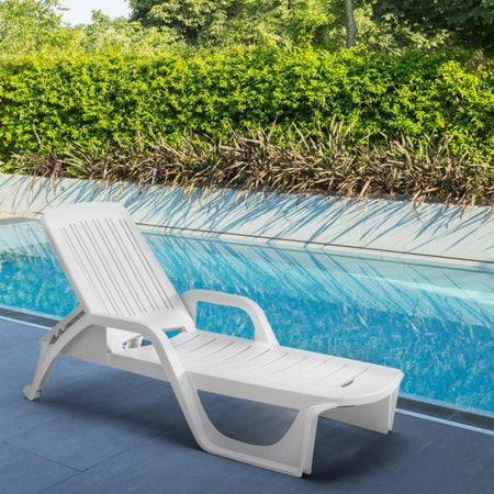 Lettino in resina Bianco impilabile "Zanzibar" da Mare e Piscina 190 cm