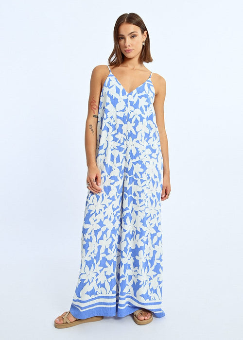 Tuta Molly Bracken  fantasia azzurra ebianca con spalline