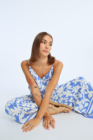 Tuta Molly Bracken  fantasia azzurra ebianca con spalline