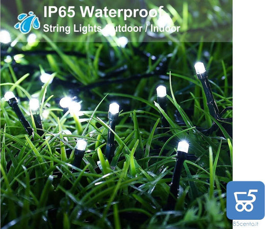 Stringa di Luci a LED 20 metri 200 LED per esterni IP65 ad Energia Solare Impermeabili 8 Modalità Decorative da Giardino Bianco Freddo