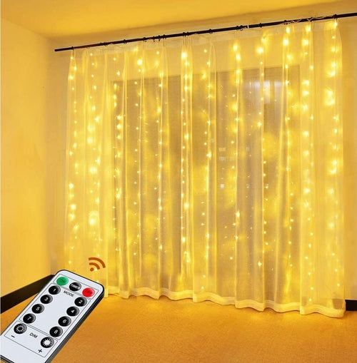 Stringa Luci LED per Tende e Decorazioni Bianco Caldo Alimentazione USB 3m x 3m con Telecomando