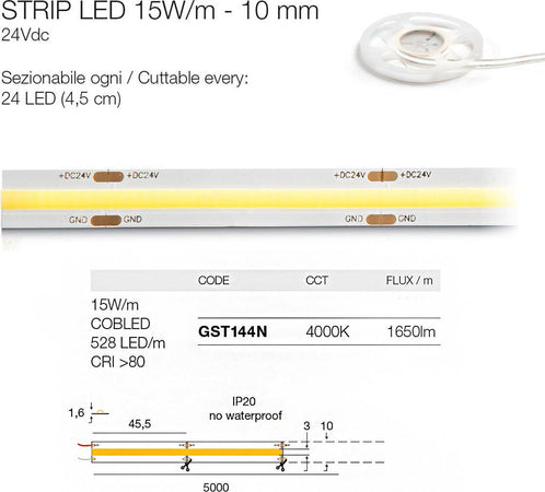 Strip-Led-interno-dimmerabile-Gea-Led-GST144N-24V-IP20-4000°K-1650Lm/m-striscia-modulo-led