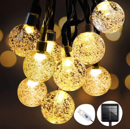 Strip LED Luci Solari e USB da Giardino 8 m 50 LED Impermeabili 8 modalità per Feste Natale Compleanni Luce Bianco Caldo