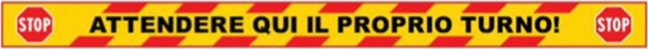 Striscia adesiva da terra - ''Attendere qui il proprio turno'' - 100x7 cm Fai da te/Sicurezza e protezione/Attrezzature per sicurezza sul lavoro/Segnaletica antinfortunistica Eurocartuccia - Pavullo, Commerciovirtuoso.it