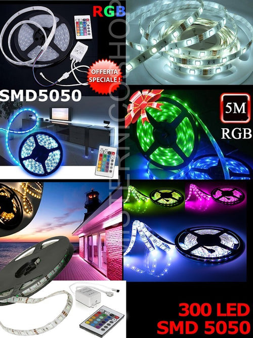 Striscia LED COLORATA RGB 5M SMD5050 IMPERMEABILE CON ALIMENTATORE E TELECOMANDO Illuminazione/Strisce LED Trade Shop italia - Napoli, Commerciovirtuoso.it