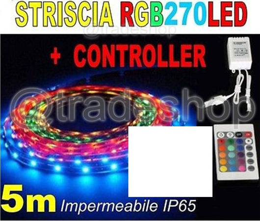 Striscia LED COLORATA RGB 5M SMD5050 IMPERMEABILE CON ALIMENTATORE E TELECOMANDO Illuminazione/Strisce LED Trade Shop italia - Napoli, Commerciovirtuoso.it