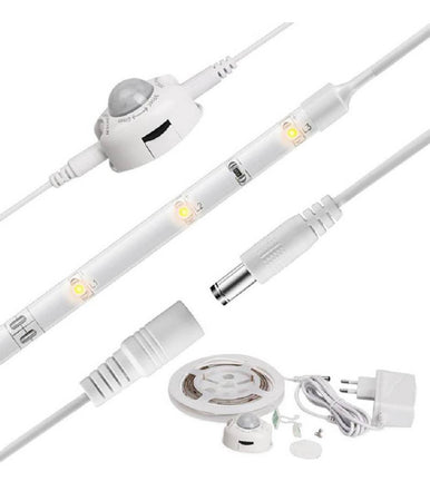 Striscia Led Con Sensore Di Movimento Luce Bianca 6000k Armadi Bordo Letto 12v 0,5a