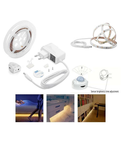 Striscia Led Con Sensore Di Movimento Luce Bianca 6000k Armadi Bordo Letto 12v 0,5a