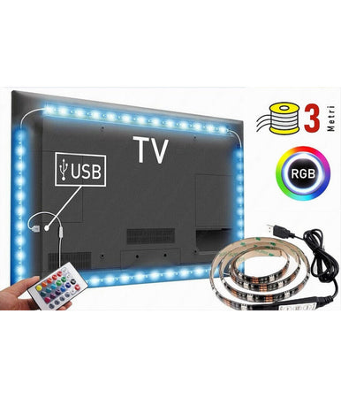Striscia Led Per Retroilluminazione Tv Monitor Rgb Smd 5050 3mt Usb Dc5v 5050rgb-5v