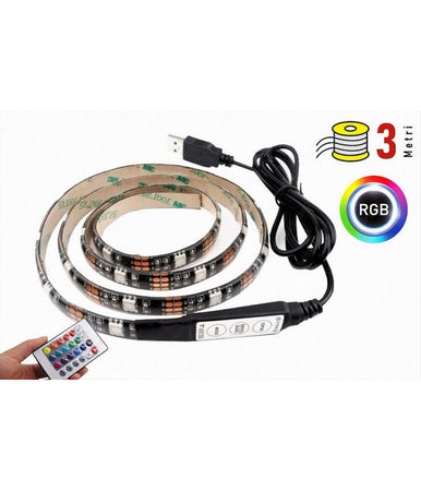 Striscia Led Per Retroilluminazione Tv Monitor Rgb Smd 5050 3mt Usb Dc5v 5050rgb-5v