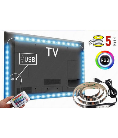 Striscia Led Retroilluminazione Tv Monitor Rgb Smd 5050 5 Mt Usb Dc5v 5050rgb-5v