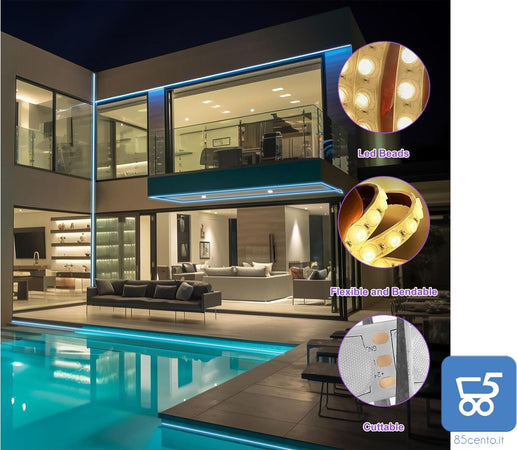 Striscia LED RGB 2 Metri Multicolore Controllo via Controllo APP e Bluetooth Resistente all'Acqua IP65 per INTERNI e ESTERNI