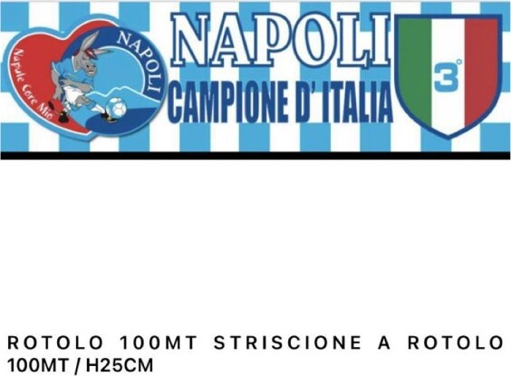 Striscione Bandierone Calcio Napoli Festa Terzo Scudetto Bianco Azzurro 100 Mt Sport e tempo libero/Fan Shop/Calcio/Bandiere e gagliardetti Trade Shop italia - Napoli, Commerciovirtuoso.it