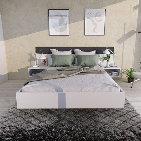 Struttura letto alla francese 1514 con comodini integrati colore bianco e antracite