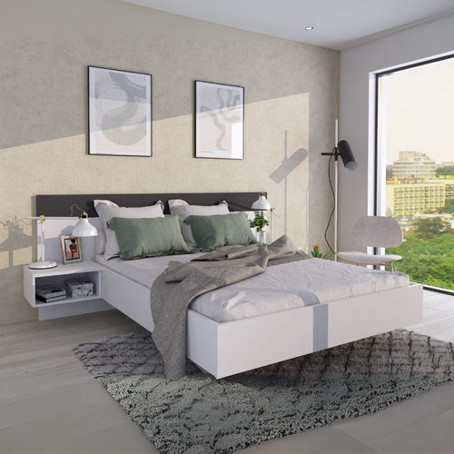 Struttura letto alla francese 1514 con comodini integrati colore bianco e antracite