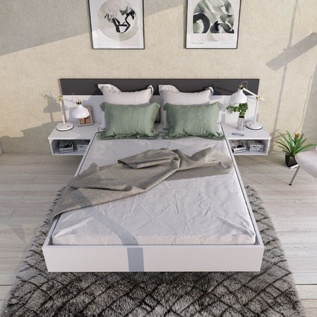 Struttura letto alla francese 1514 con comodini integrati colore bianco e antracite