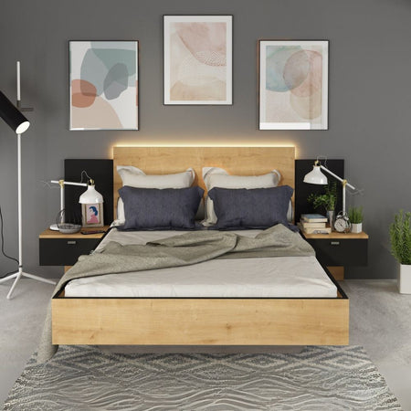 Struttura letto alla francese 1517 con comodini integrati colore rovere e nero