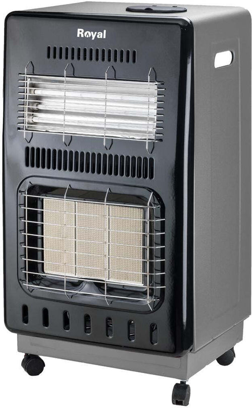Stufa a gas GPL ad infrarossi e Elettrico Ventilata 4,2 Kw con ruote e sistema di sicurezza e kit Incluso ITA ECM Grigia