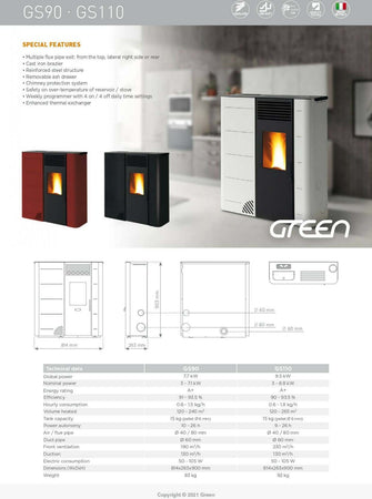 Stufa a Pellet Bio Gs 90 Stufa a Pellet Slim 26 Cm - 9 Kw Con Uscita Fumi Superiore, Laterale Dx, Posteriore Dx Biotermika