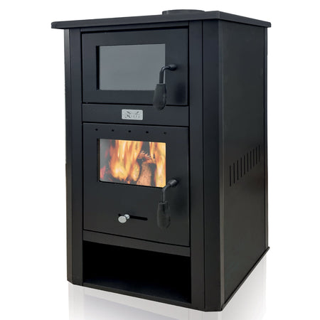 Stufa a legna "Dafne" 18 kw con forno h 117 cm in acciaio verniciato caminetto "Made in Italy"