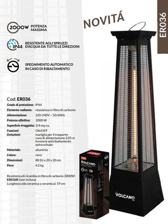 Lampada radiante a torre Vulcano stufa da esterno per bar e ristoranti 2000 W