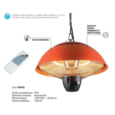 Lampada radiante sospesa con telecomando stufa da tavoli per bar e ristoranti 1500 W