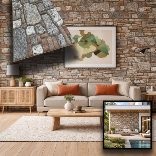 CAPPOTTO esterno - interno isolante in STYROFOAM 3D sp.2cm (120x50cm) con sabbiatura e malta Roccia e brick