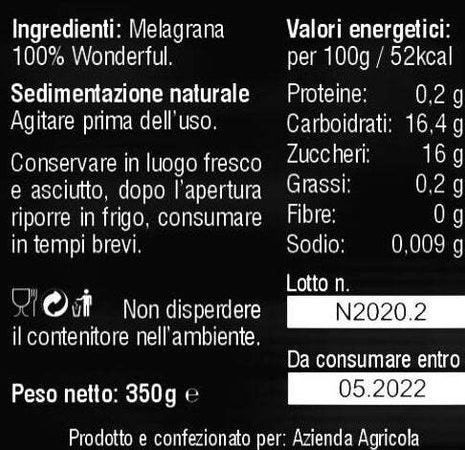 Succo di melograno Wonderful 100% Puro spremuta di melograno Siciliano Artigianale 12x 350ml Il Melograno Peloritano