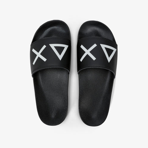 Beach slippers SUN68 da uomo in PU nero con fascia a contrasto e logo vista alto