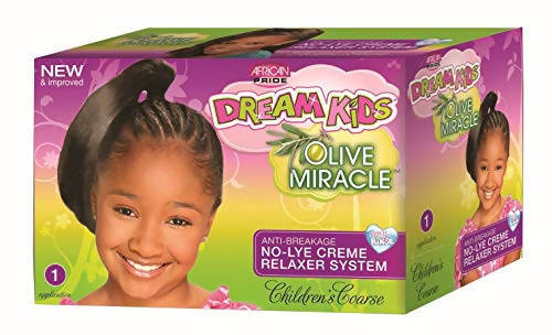 Super African Pride Dream Kids Olive Miracle Relaxer Coarse Kit Anti Rottura per Capelli Afro Bambine