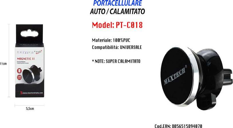 Supporto Calamitato Auto Universale Per Smartphone Portacellulare Maxtech Pt-c018 Elettronica/Elettronica per veicoli/Accessori/Accessori per cellulari/Alloggiamenti Trade Shop italia - Napoli, Commerciovirtuoso.it