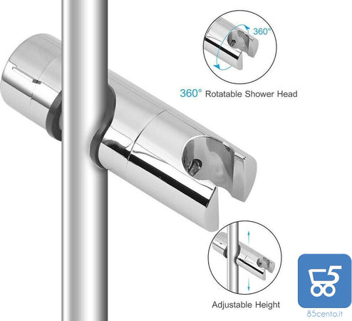 Supporto per soffione Doccia per Barra di Scorrimento Morsetto con Guida a Fibbia Dritta Comodo Regolabile a 360° per Tubo da 18‑25 mm