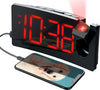 Sveglia digitale curved con Orologio, Allarme e proiezione ora sul soffitto 4 livelli di luminosità e 3 tonalità di allarme - Led Rosso Uscita Usb per ricarica Smartphone