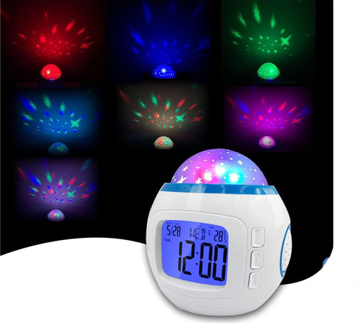 Sveglia Luce LED Cielo Stellato Calendario Termometro per Bambini Ragazze Camera da letto