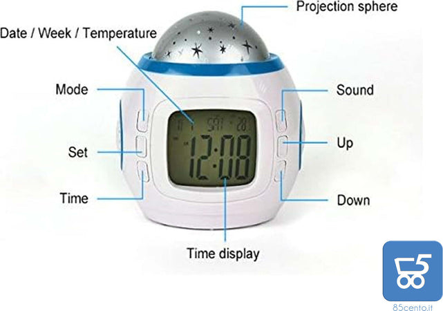 Sveglia Luce LED Cielo Stellato Calendario Termometro per Bambini Ragazze Camera da letto