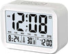 Sveglia orologio digitale lcd luminoso da tavolo con calendario e temperatura colore bianco audio parlante in lingua Inglese