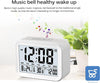 Sveglia orologio digitale lcd luminoso da tavolo con calendario e temperatura colore bianco audio parlante in lingua Inglese
