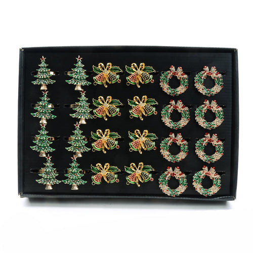 Portatovaglioli moderno natalizio in metallo con perline decorazione natalizia set da 24 pezzi